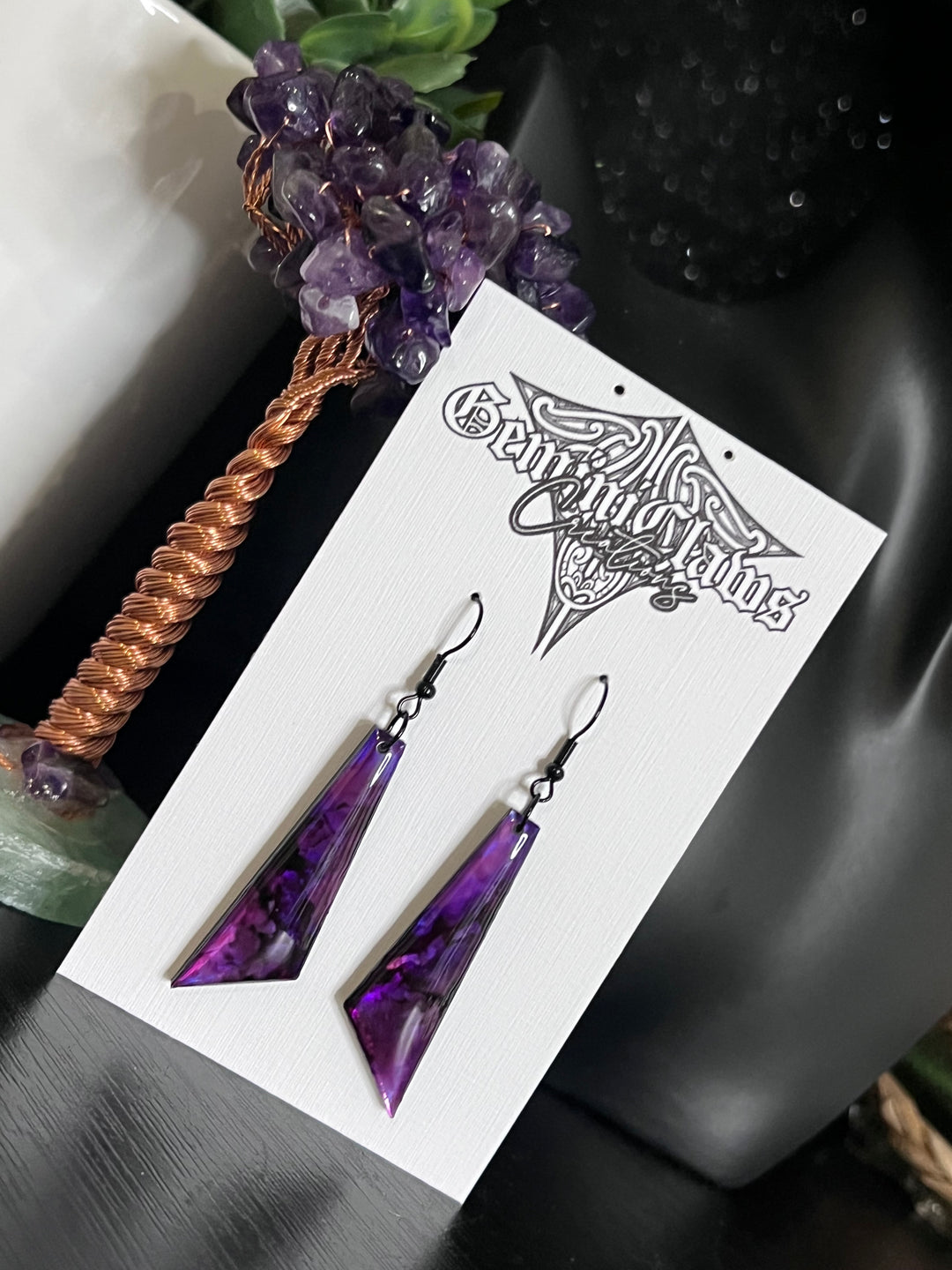 Amethyst Inspired Earrings | Hand painted