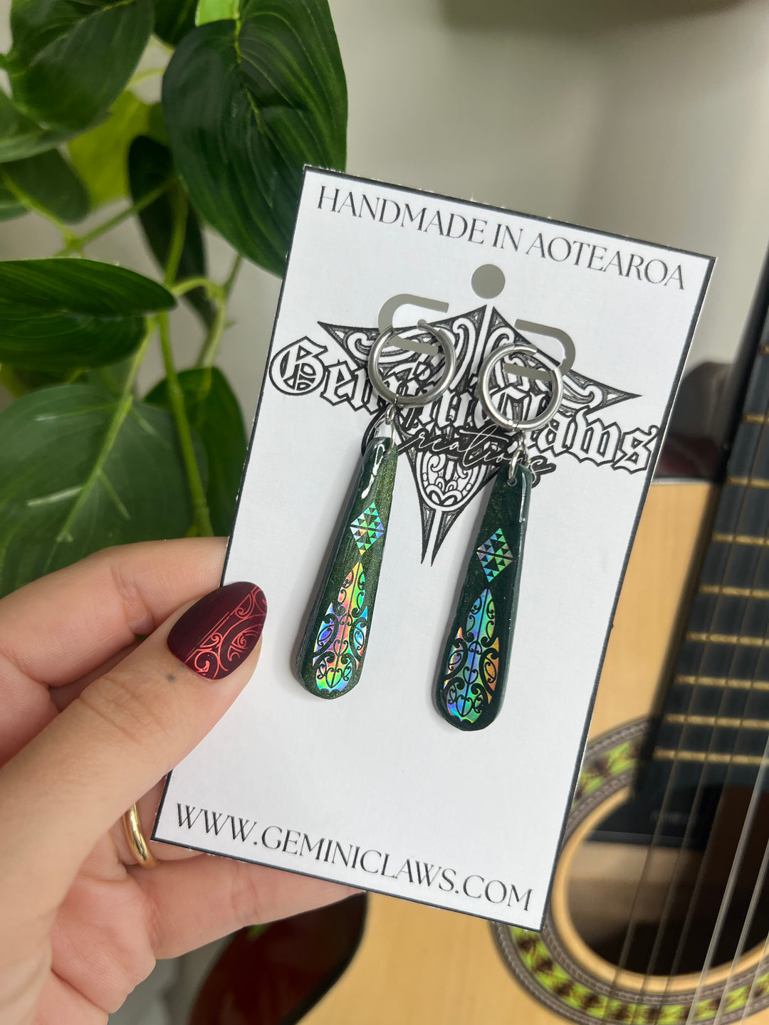 Iridescent Pounamu Roimata Huggie Earrings – Holo Design with Silver Finishings