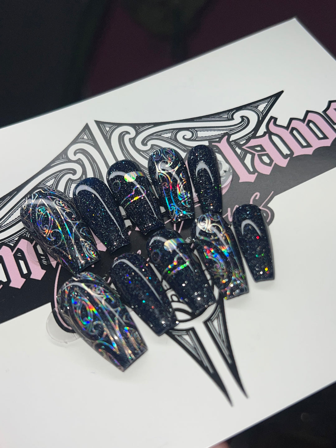Navy Glitter Holographic Matariki Set | Nail Size Large | Medium Coffin
