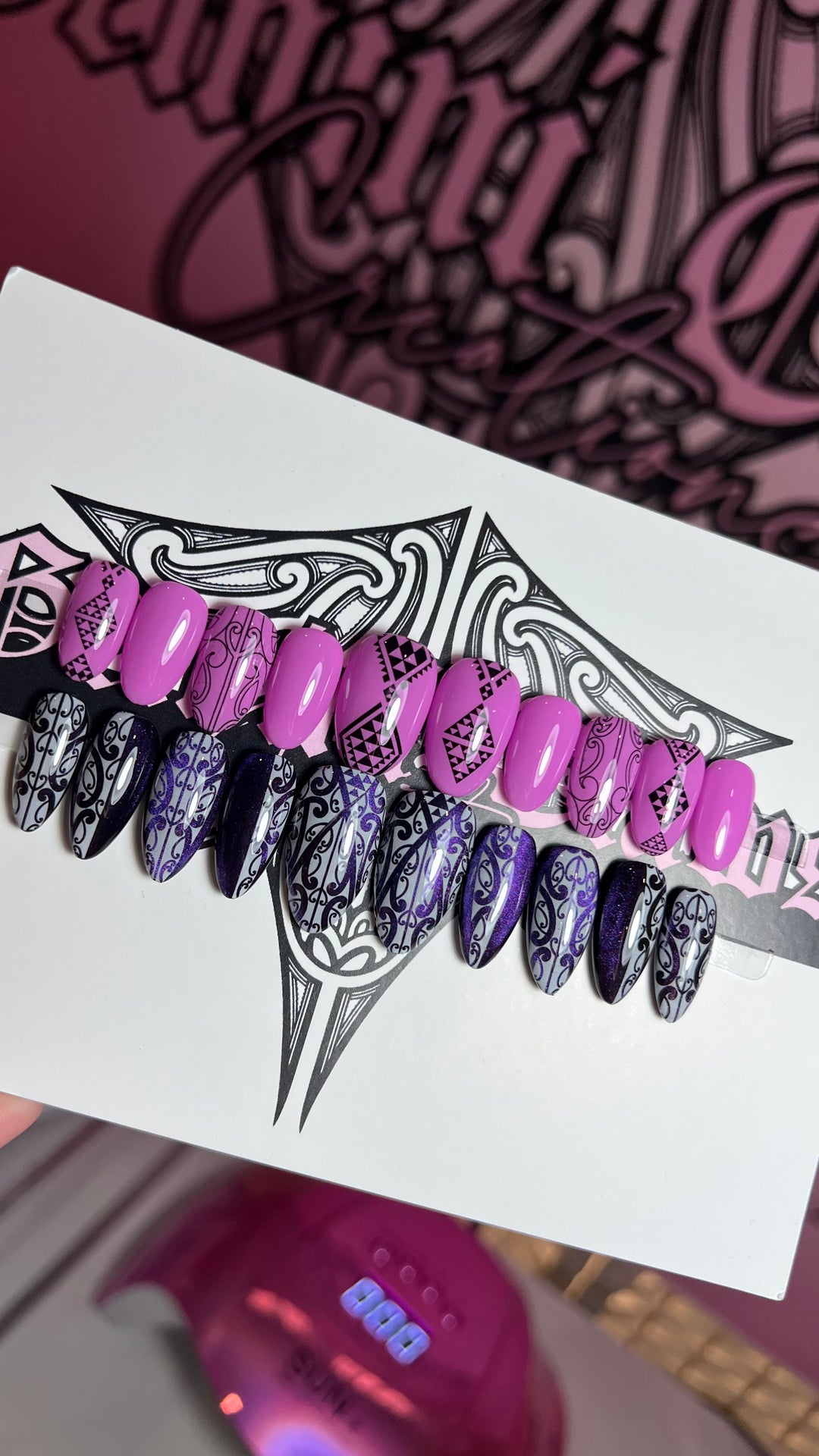 Te Pō Petite| White | Purple Galaxy | Press Ons