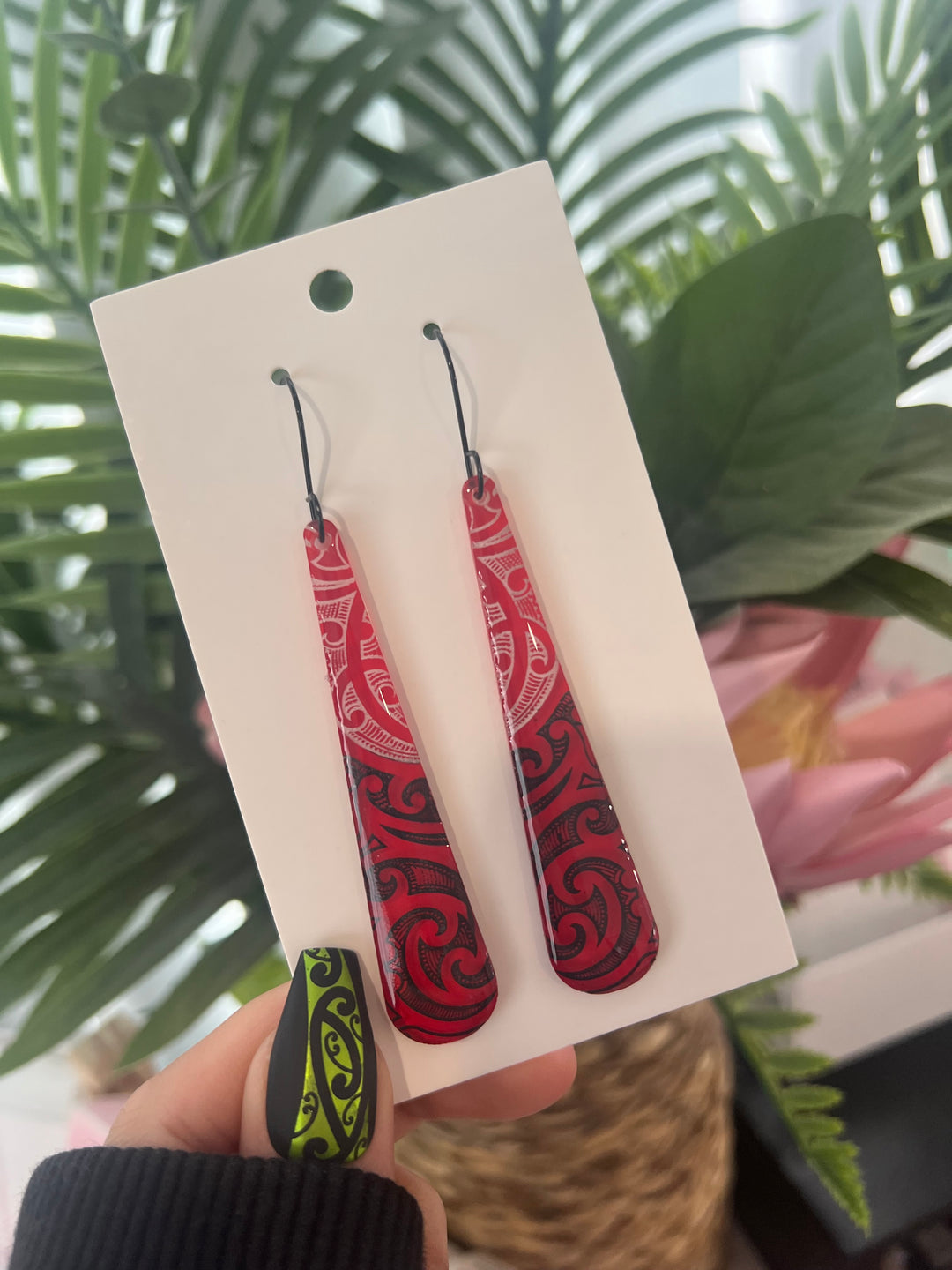 Mana Maori Red, White & Black | Roimata | Earrings | Long