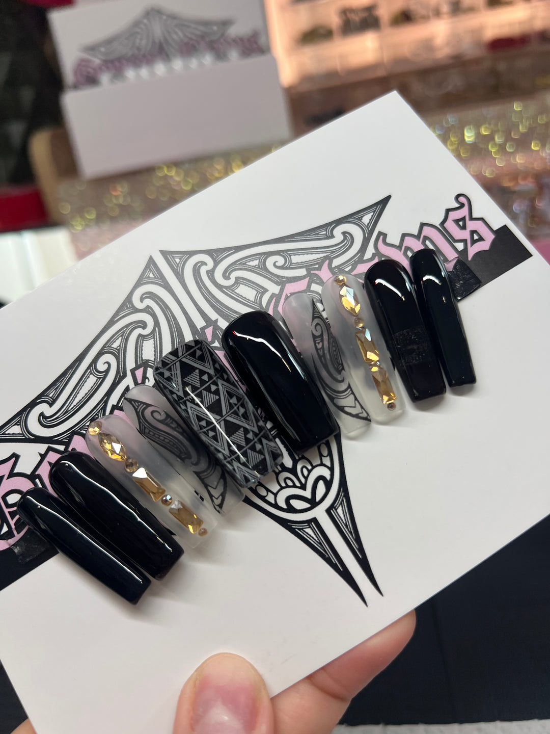 Thermal Colour Change (Black Gold &amp; Milky Matte | Nail Sizes 2,7,6,6,9 M/L| Long Square Shape