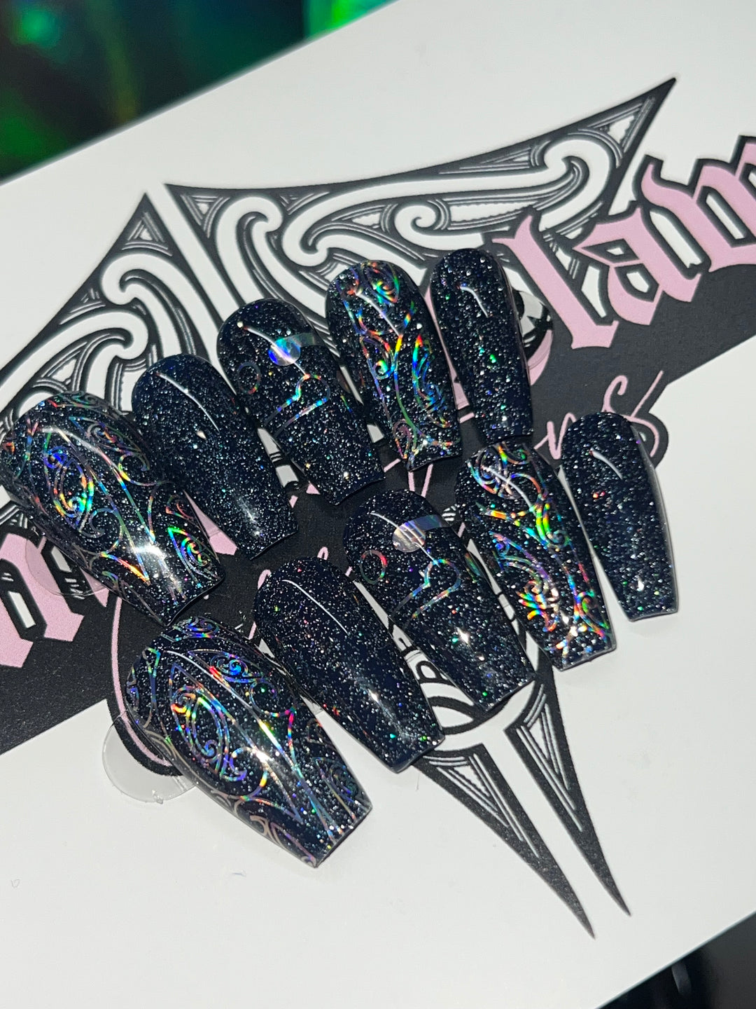 Navy Glitter Holographic Matariki Set | Nail Size Large | Medium Coffin