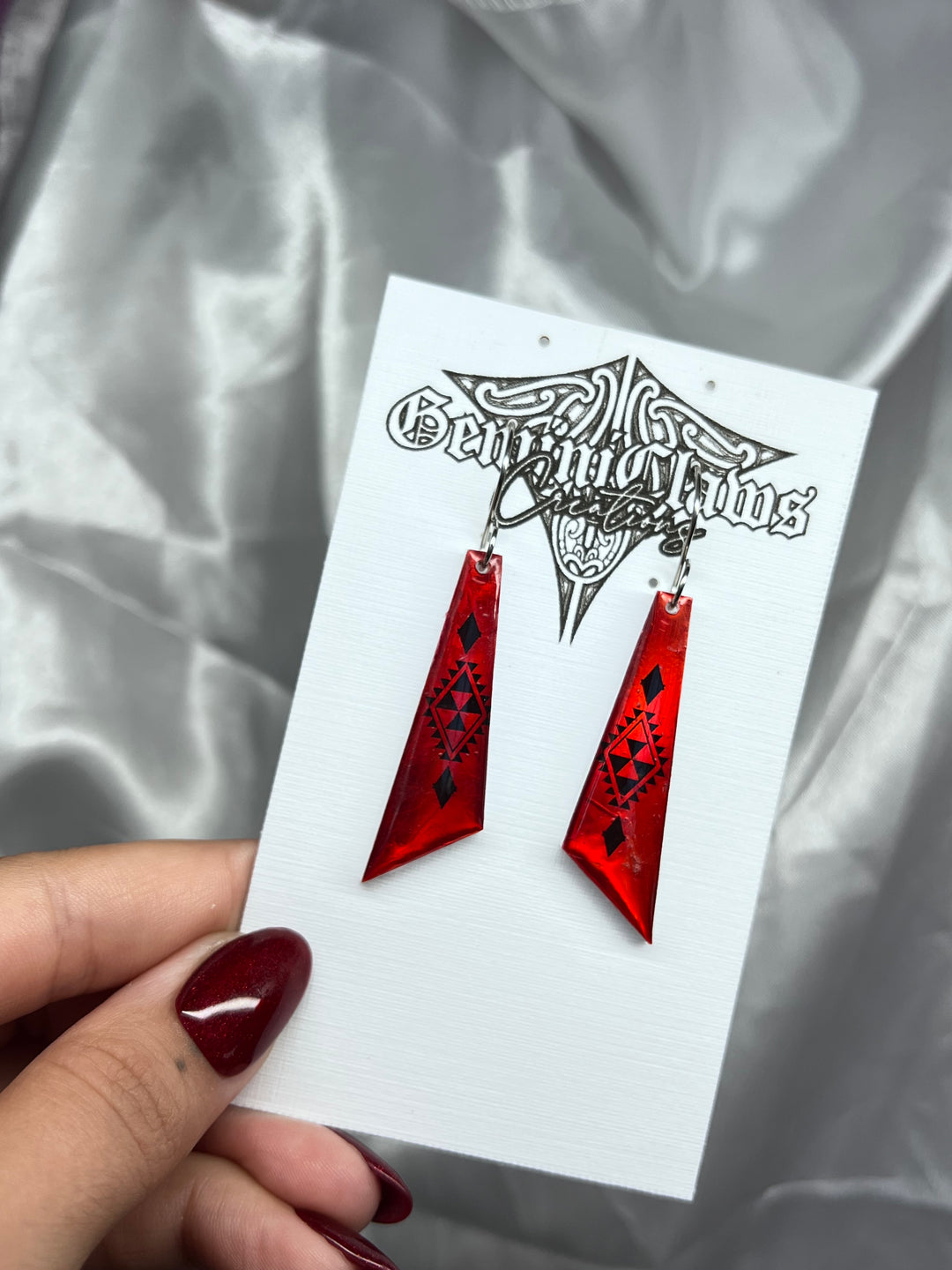 Reflective Red Base | Black Taniko | Medium Length Earrings