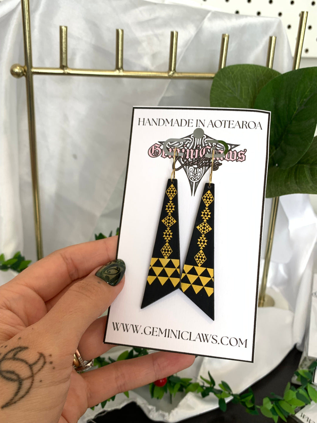 Ahurei Gold Taniko Statement Earrings