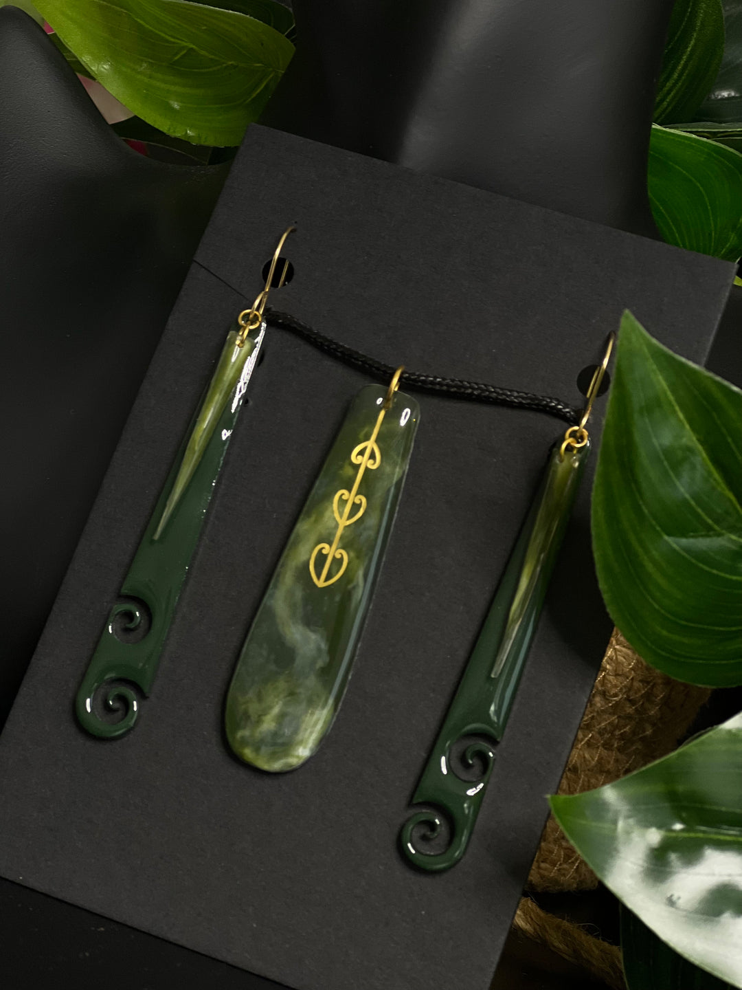 Handpainted Pounamu | Green Koru Earrings| Matching Set