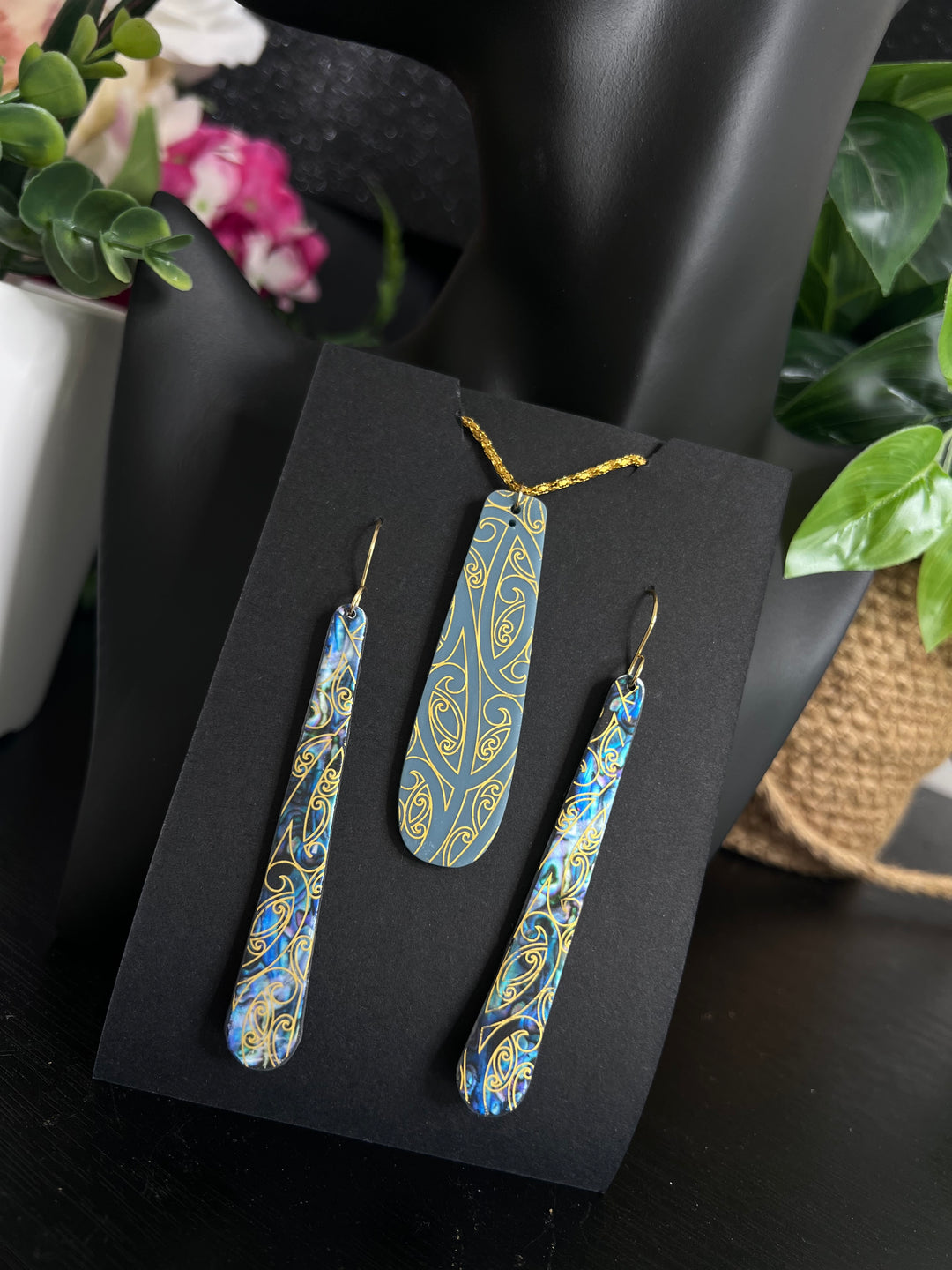 Pāua x Pale Blue | Matching Set | Earrings & Pendant