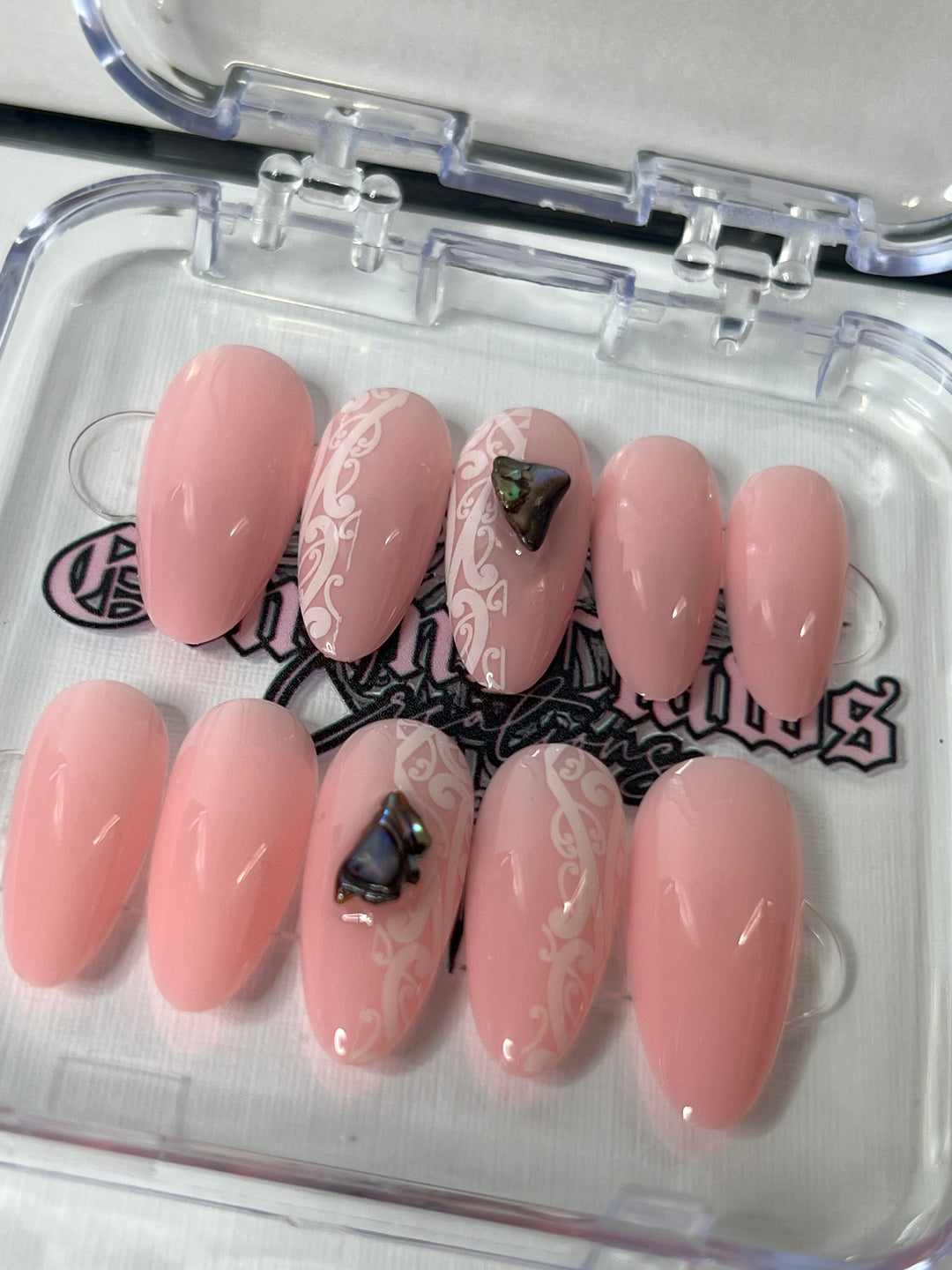 Medium Almond Baby Pink & White