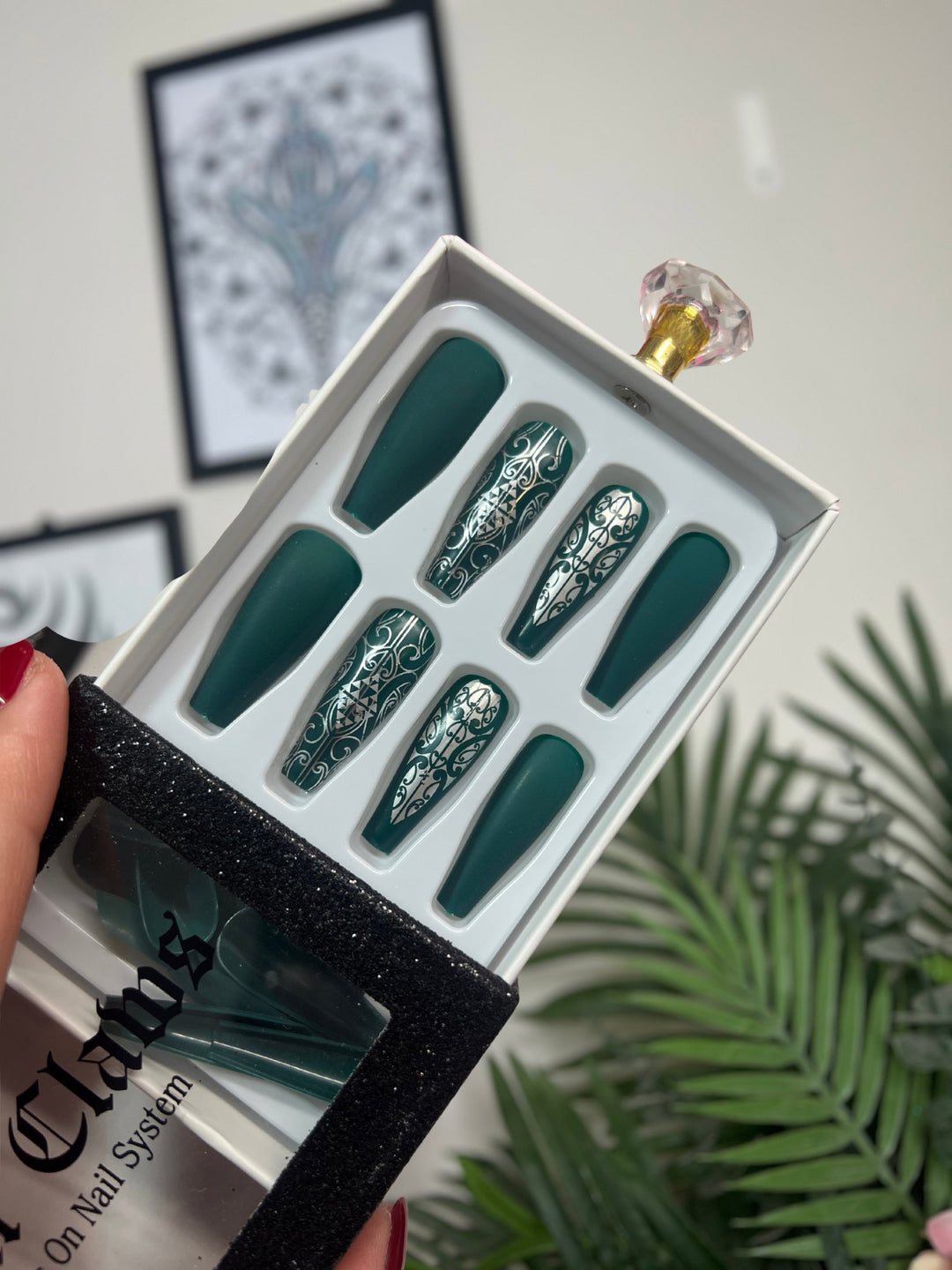 Green Long Coffin Shape Nails | Petite Te Pō x Anamata Designs