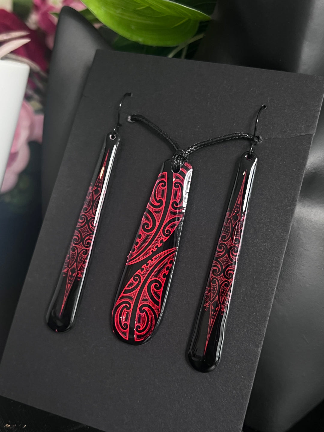 Red Earrings & Pendant | Matching Set