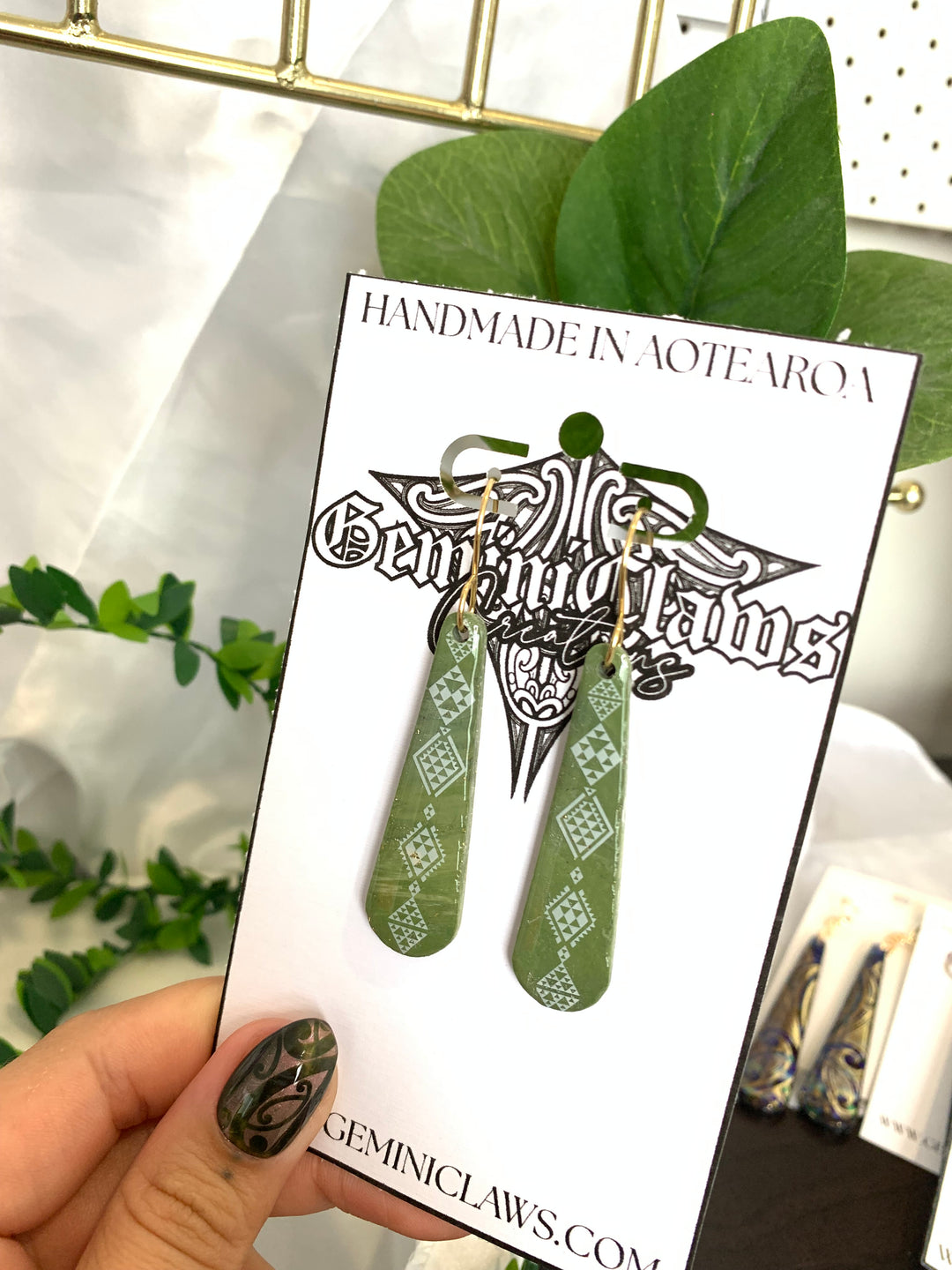 Jade Clay Earrings | White Taniko