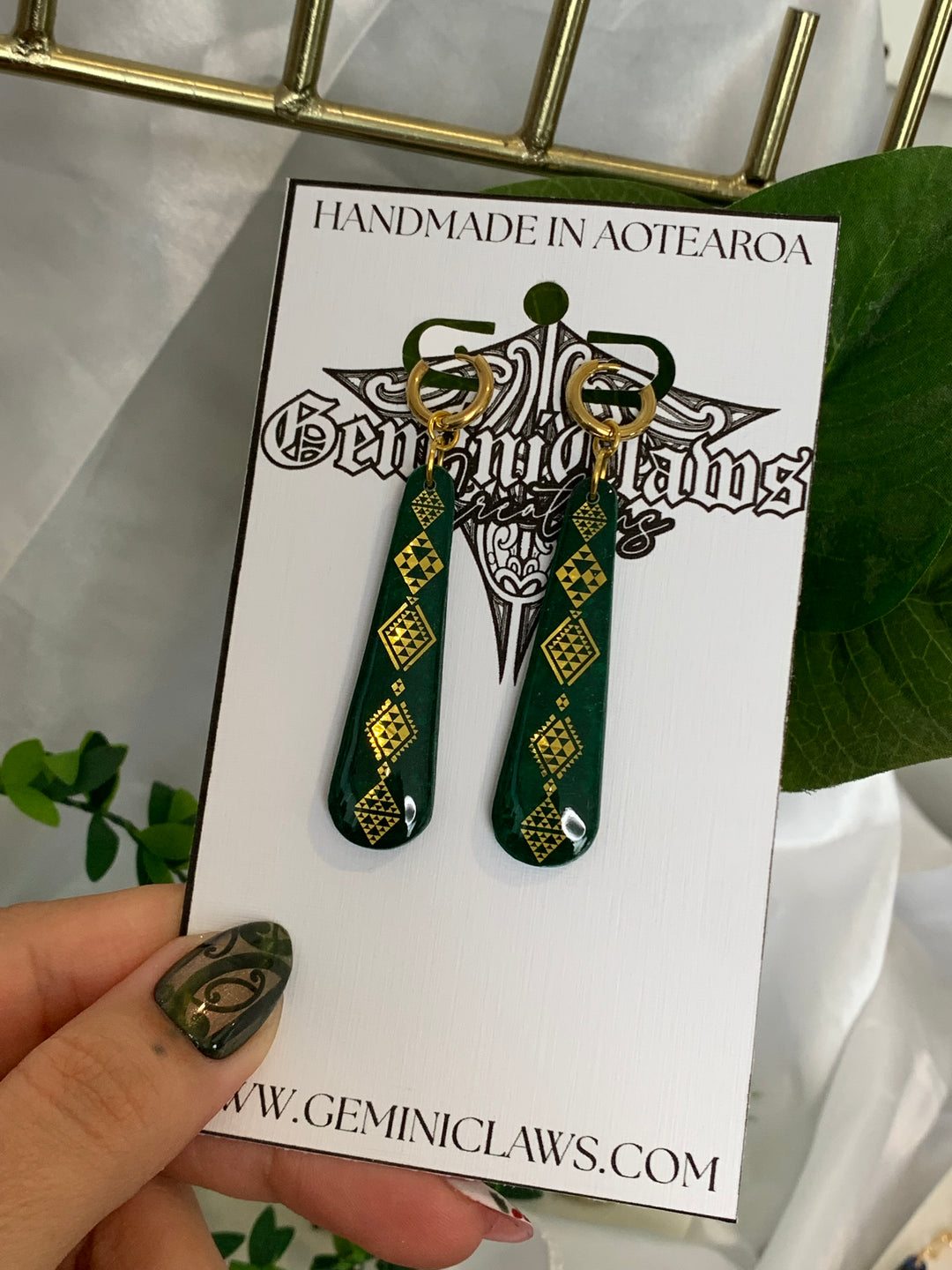 Ngahere Clay Earrings | Gold Taniko Design