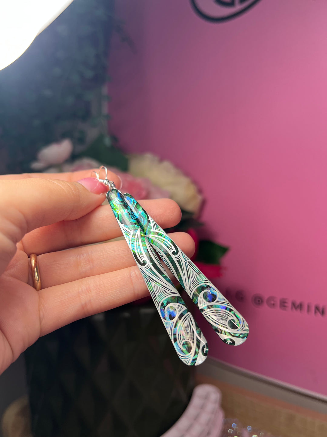 Teal Pāua Base | Te Mauri Huna Design - Silver | Double Sided