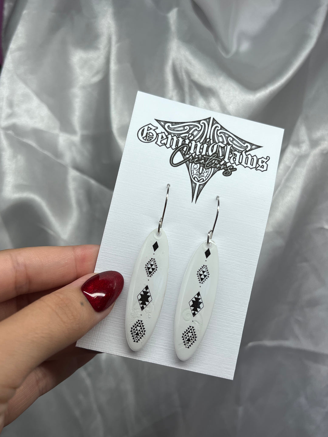 White Base | Black Taniko | Medium Length Earrings