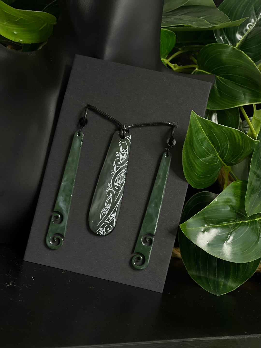 Hand-painted faux Pounamu | Koru Earrings| Matching Set