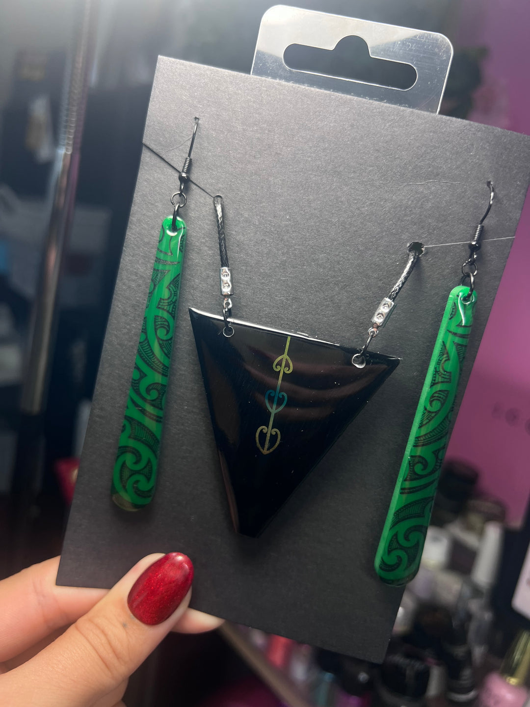 Black & Green | Matching necklace & earrings set