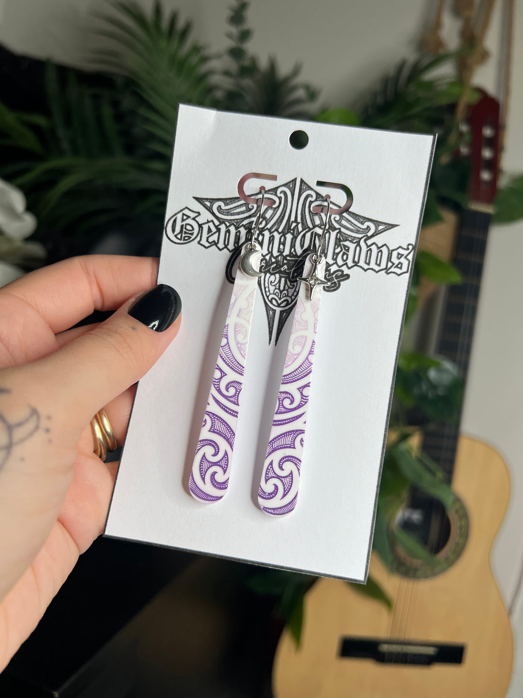 He Timatanga Hou Design | Light Purple | Star & Moon Charms | Earrings
