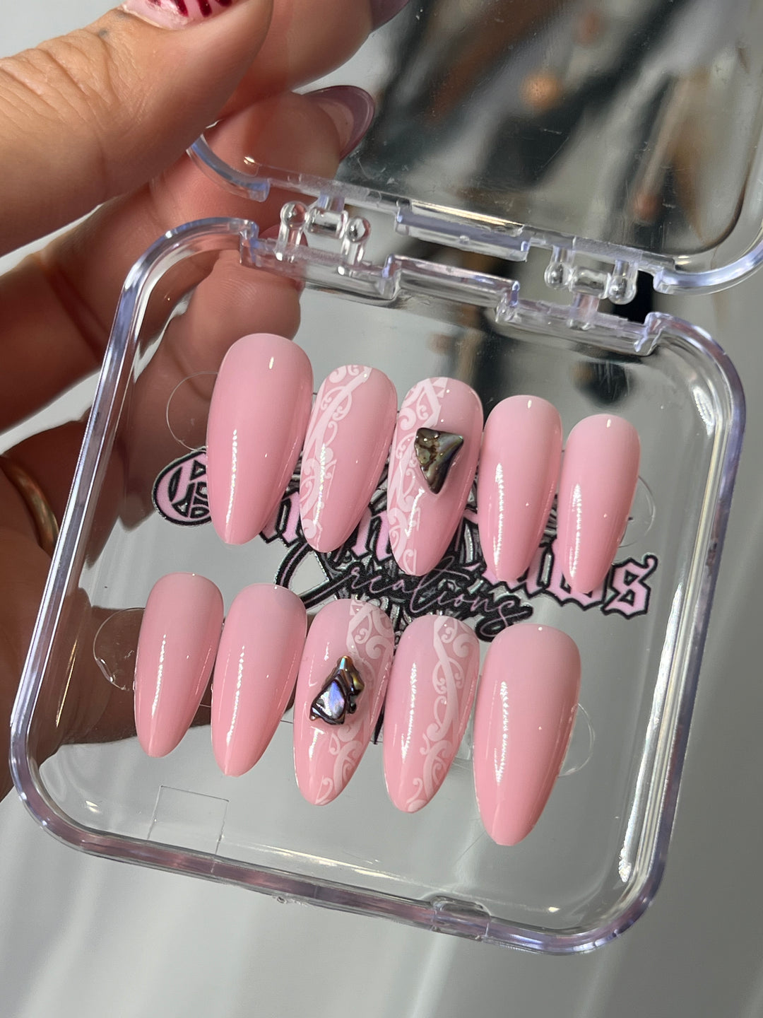 Medium Almond Baby Pink & White