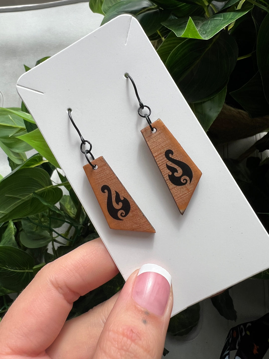 Hei Matau Mini Earrings on Wood Gloss Base | KID FRIENDLY | Short Earrings